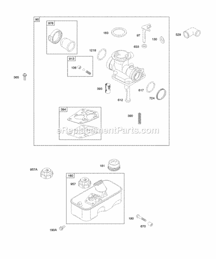 Carburetor Fuel Supply Diagram and Parts List for 09B902-1652-B2  Briggs and Stratton Engine